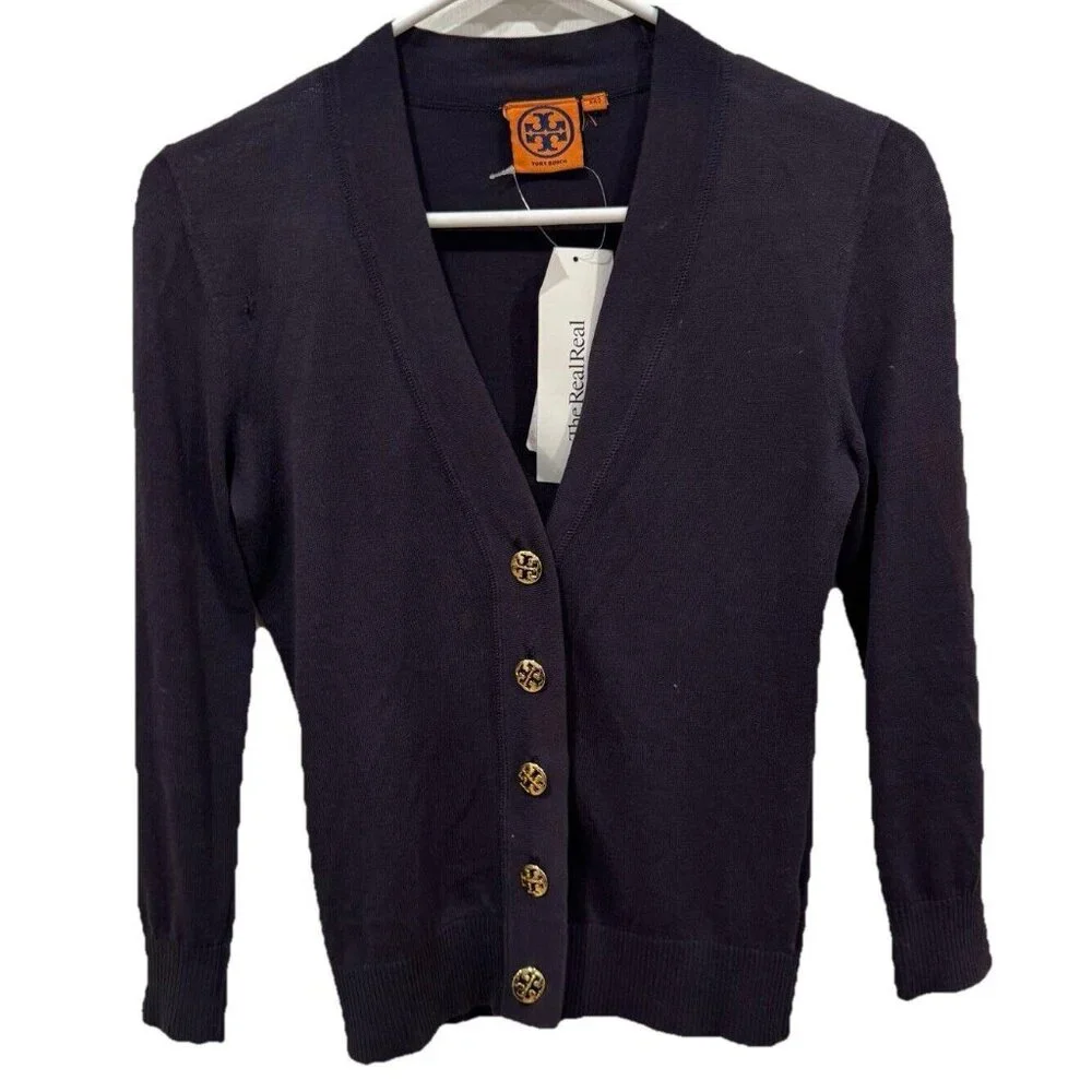 Women’s Tory‎ Burch Blue Cardigan Size Xxs 2XS Signature Buttons Logo